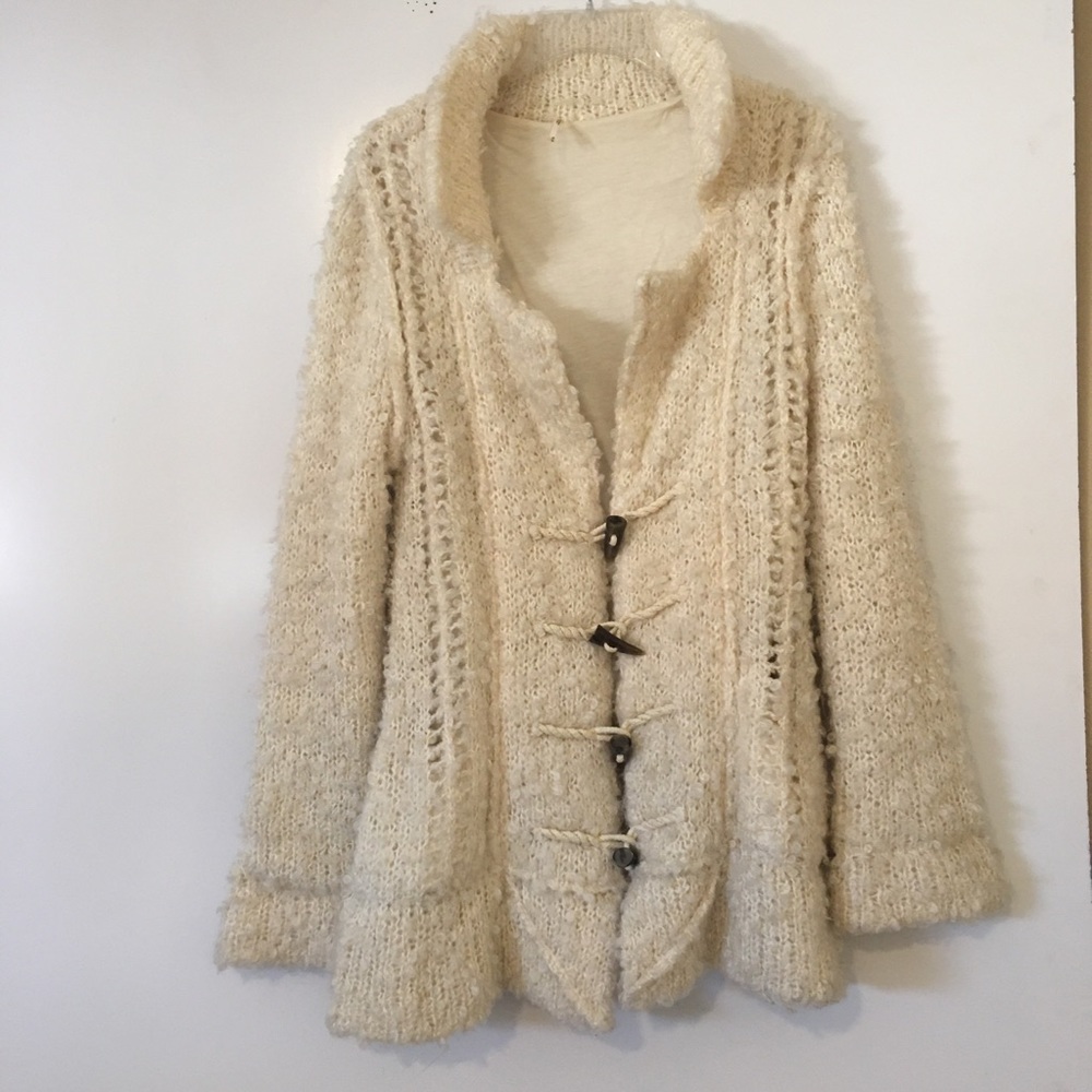 Free People Teddi Bear Fuzzy Toggle Knit Jacket M - Picture 1 of 4
